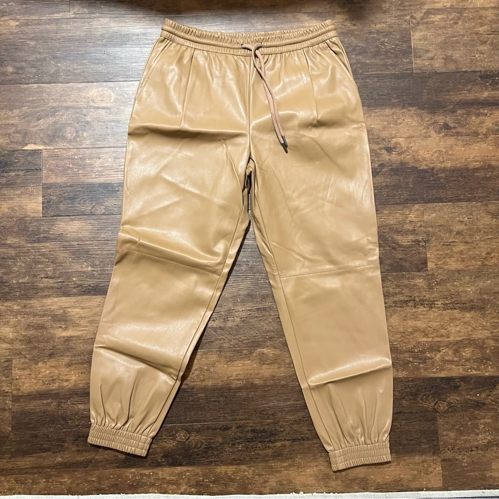 Zara tan faux leather joggers